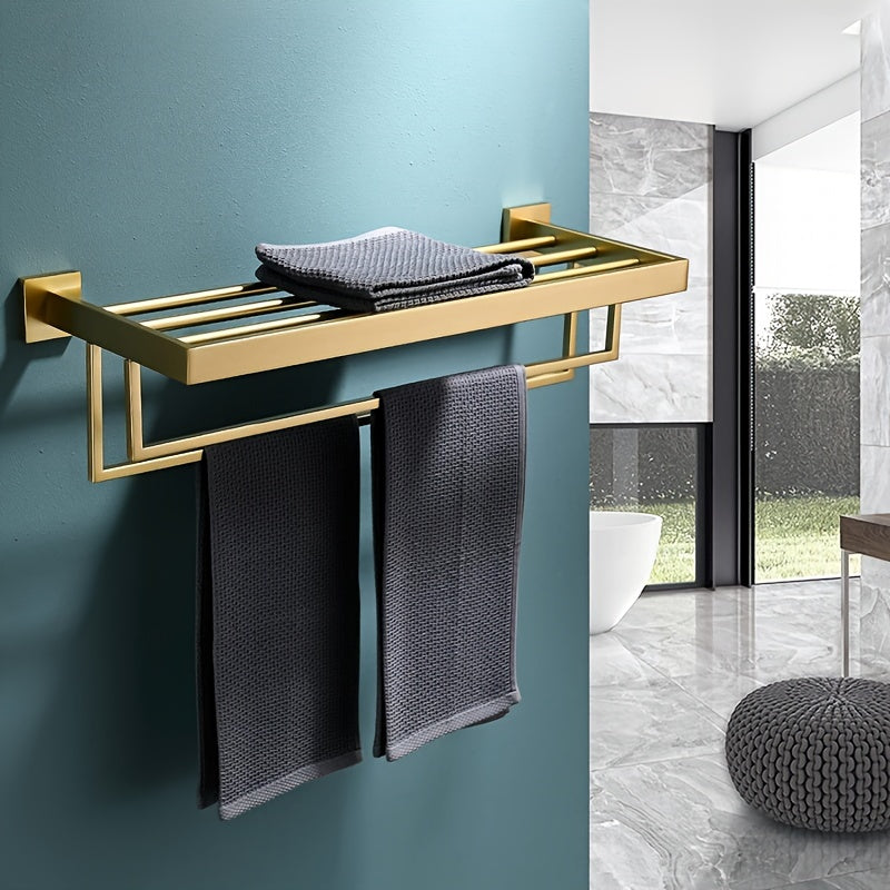 Black Metal Wall-Mounted Towel Holder with Shelf for Bathroom – view 4