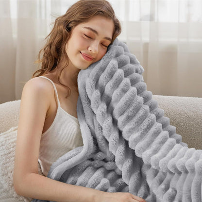 Beige Ribbed Blanket Cover for Living Room or Bedroom - view 3
