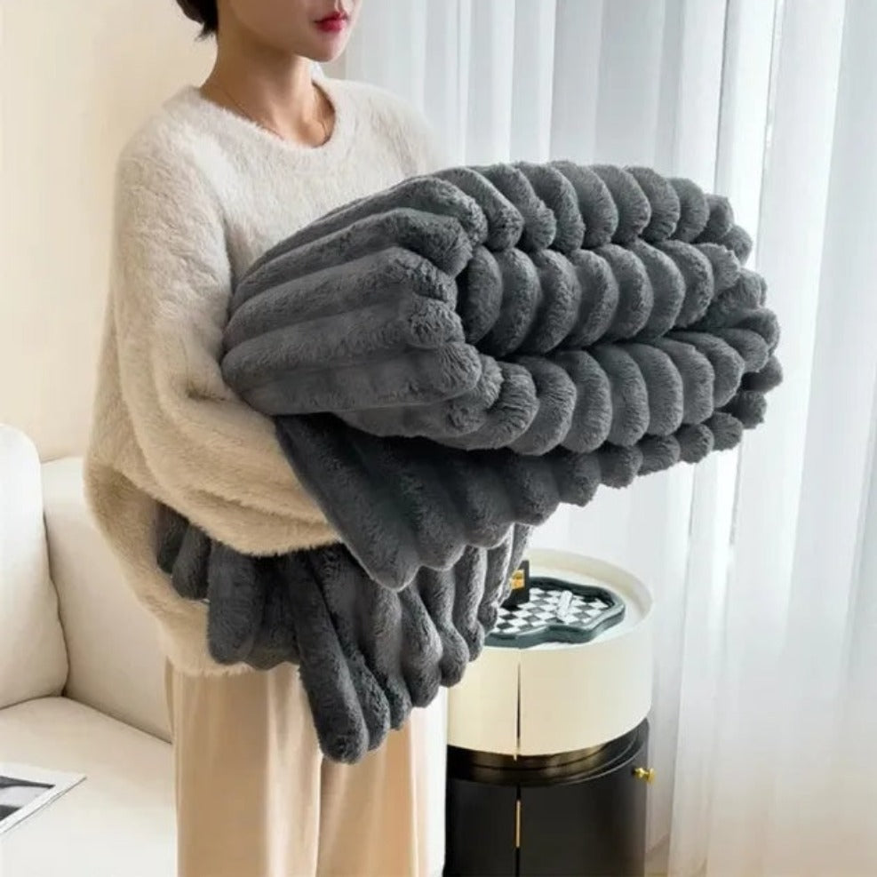 Beige Ribbed Blanket Cover for Living Room or Bedroom - view 6