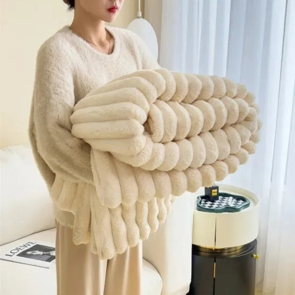 Beige Ribbed Blanket Cover for Living Room or Bedroom - view 7