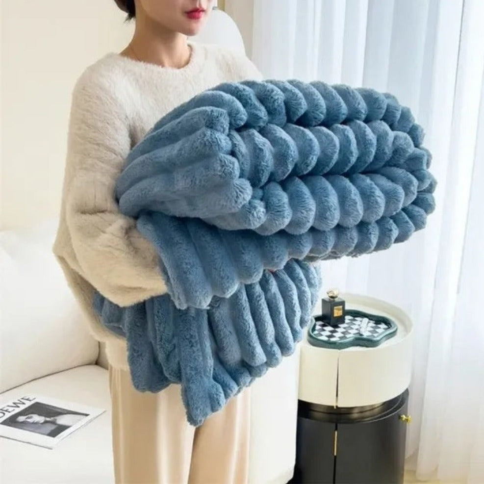 Beige Ribbed Blanket Cover for Living Room or Bedroom - view 9
