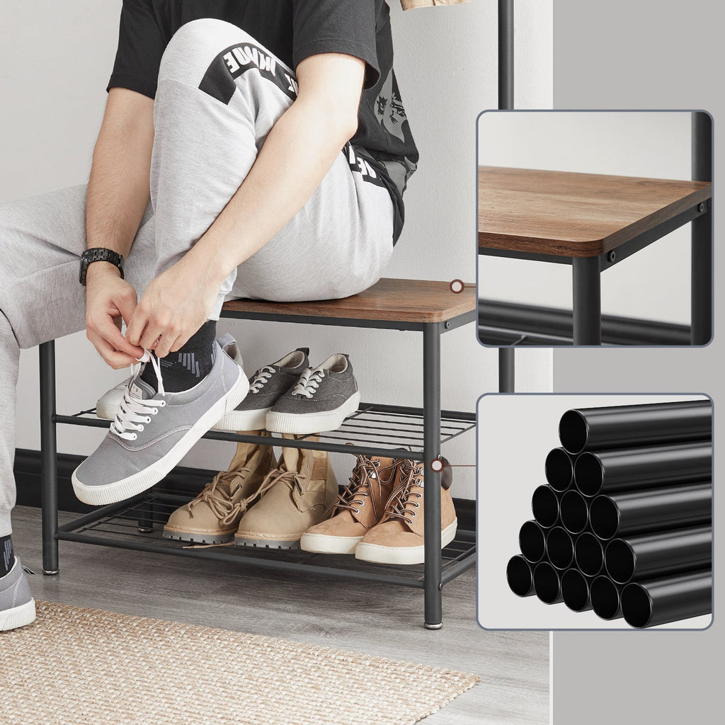 Metal Tøjstativ – Sort, minimalistisk design med Skohylde og Reol til entre eller soveværelse – view 9