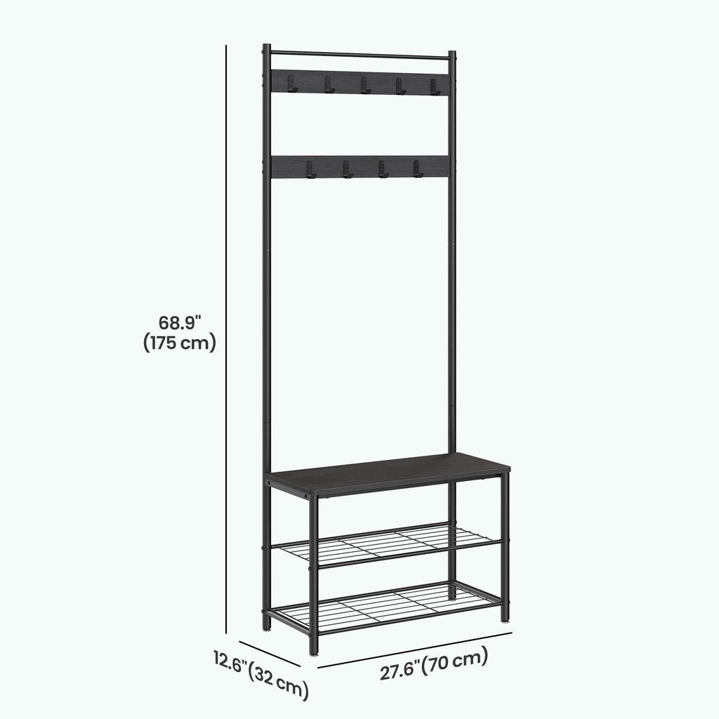 Metal Tøjstativ – Sort, minimalistisk design med Skohylde og Reol til entre eller soveværelse – view 13