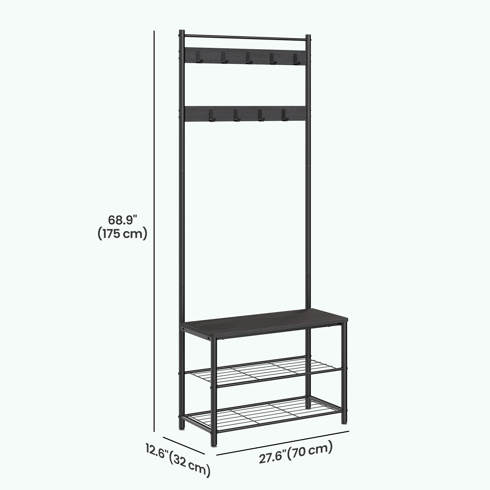Metal Tøjstativ – Sort, minimalistisk design med Skohylde og Reol til entre eller soveværelse – view 13