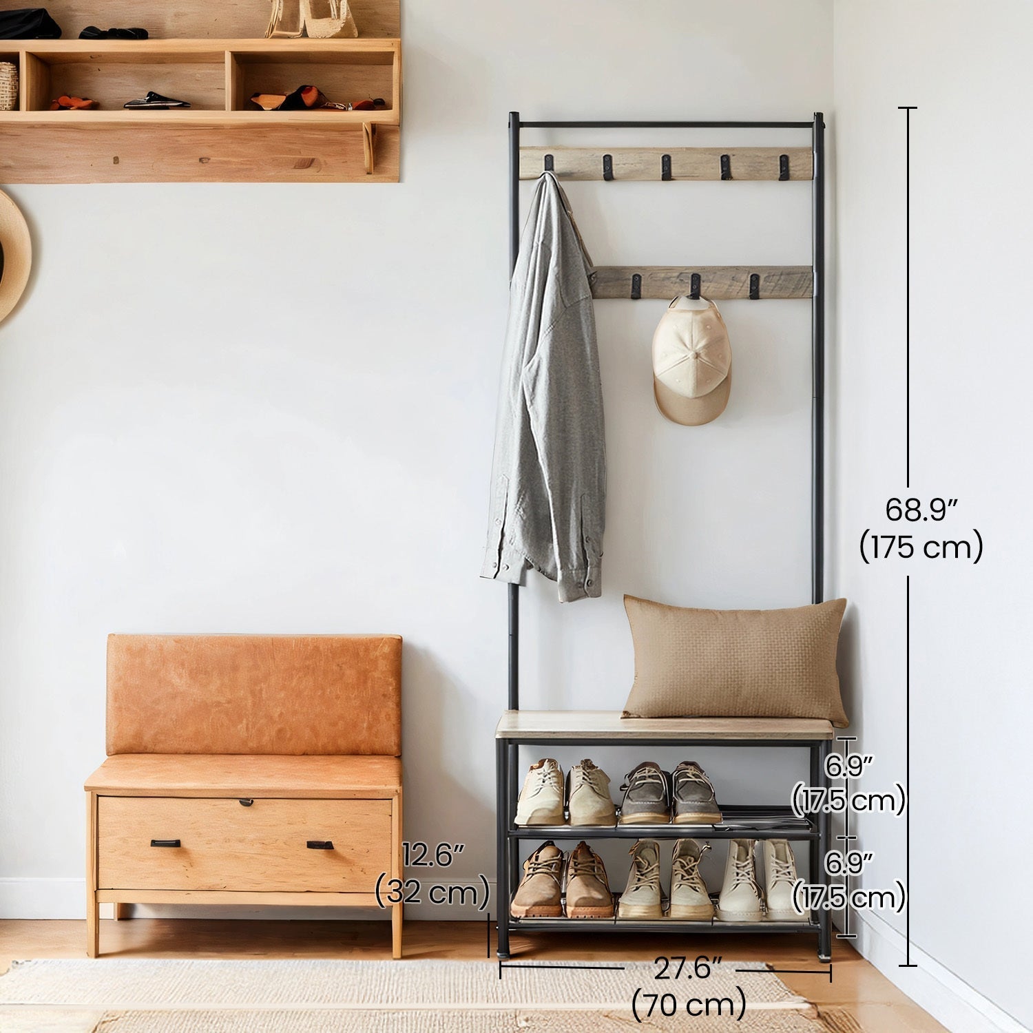 Metal Tøjstativ – Sort, minimalistisk design med Skohylde og Reol til entre eller soveværelse – view 8