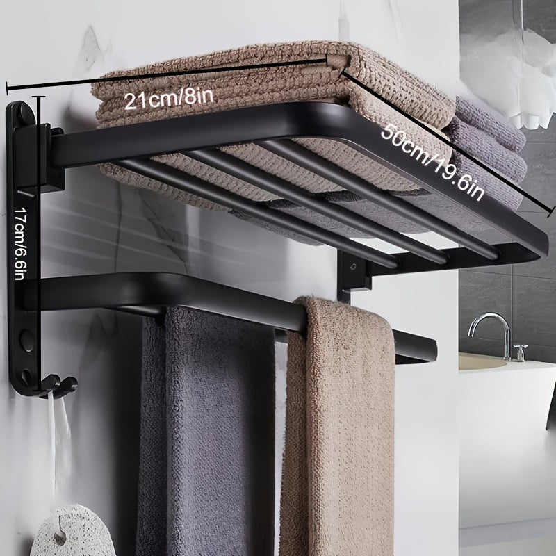 Gold Towel Holder with Space-Saving Shelf and Hooks for Bathroom - view 3
