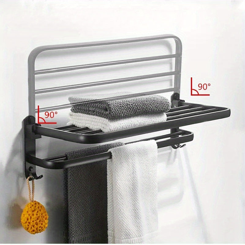 Gold Towel Holder with Space-Saving Shelf and Hooks for Bathroom - view 5