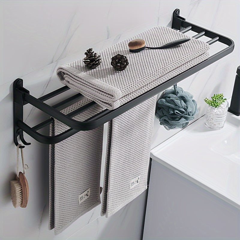 Gold Towel Holder with Space-Saving Shelf and Hooks for Bathroom - view 6