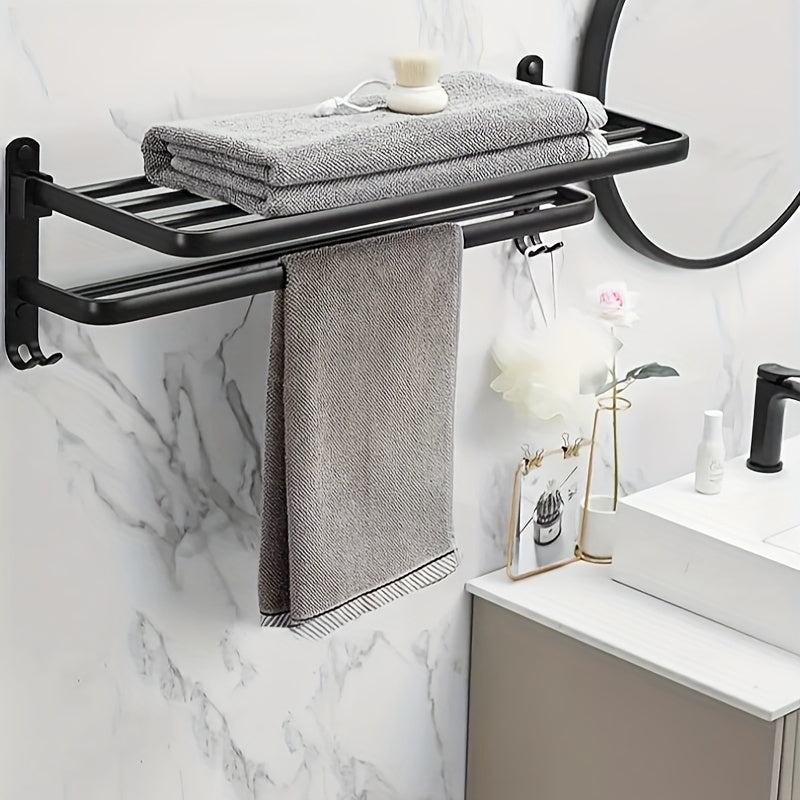 Gold Towel Holder with Space-Saving Shelf and Hooks for Bathroom - view 7
