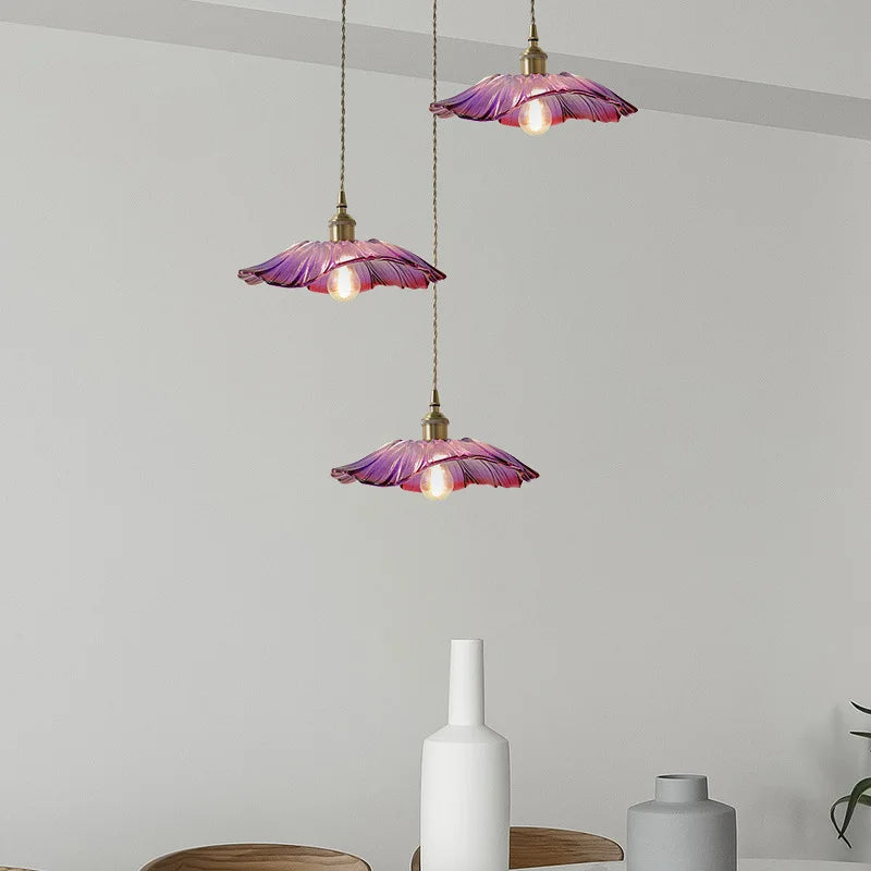 Flower Pendant Lamp in Purple and Amber for Dining Room Decor - view 3