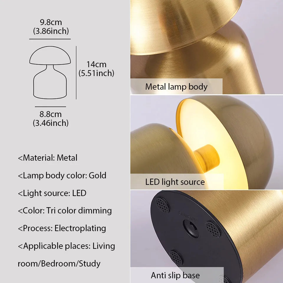 Rechargeable Retro Mushroom Table Lamp – Dimmable Touch Control - view 12