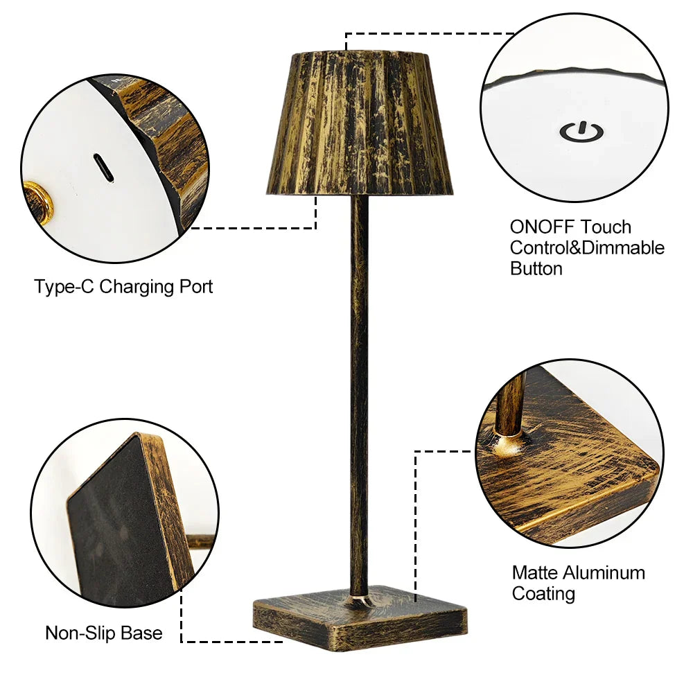 Rechargeable Antique-Style Table Lamp with Dimmable LED - view 11