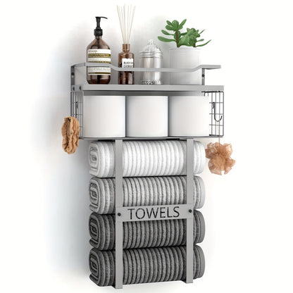 Black Wall-Mounted Towel Holder with Shelf for Bathroom - view 10