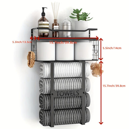 Black Wall-Mounted Towel Holder with Shelf for Bathroom - view 4