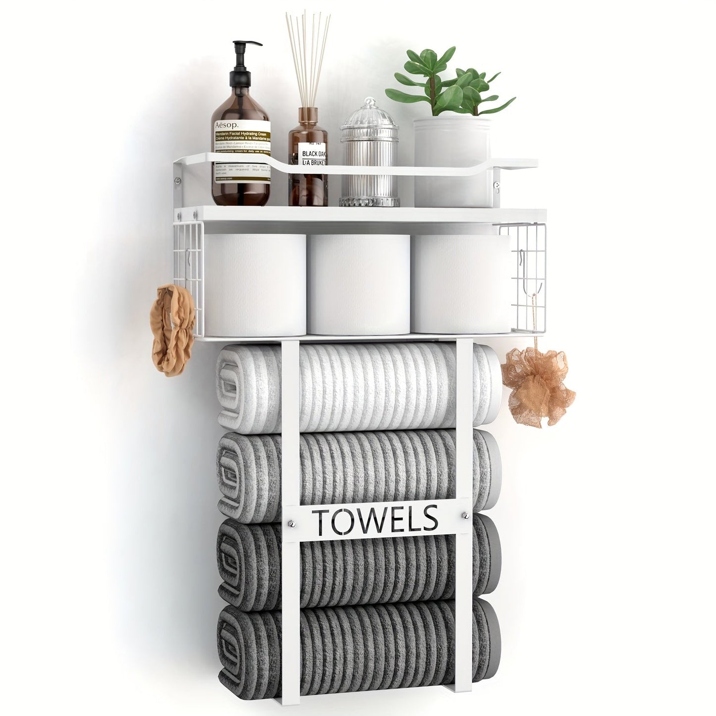 Black Wall-Mounted Towel Holder with Shelf for Bathroom - view 5