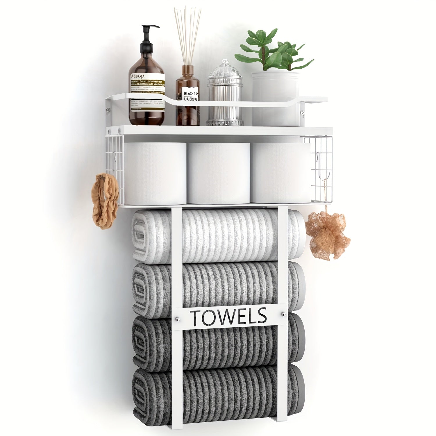Black Metal Wall-Mounted Towel Holder with Shelf for Bathroom – view 5