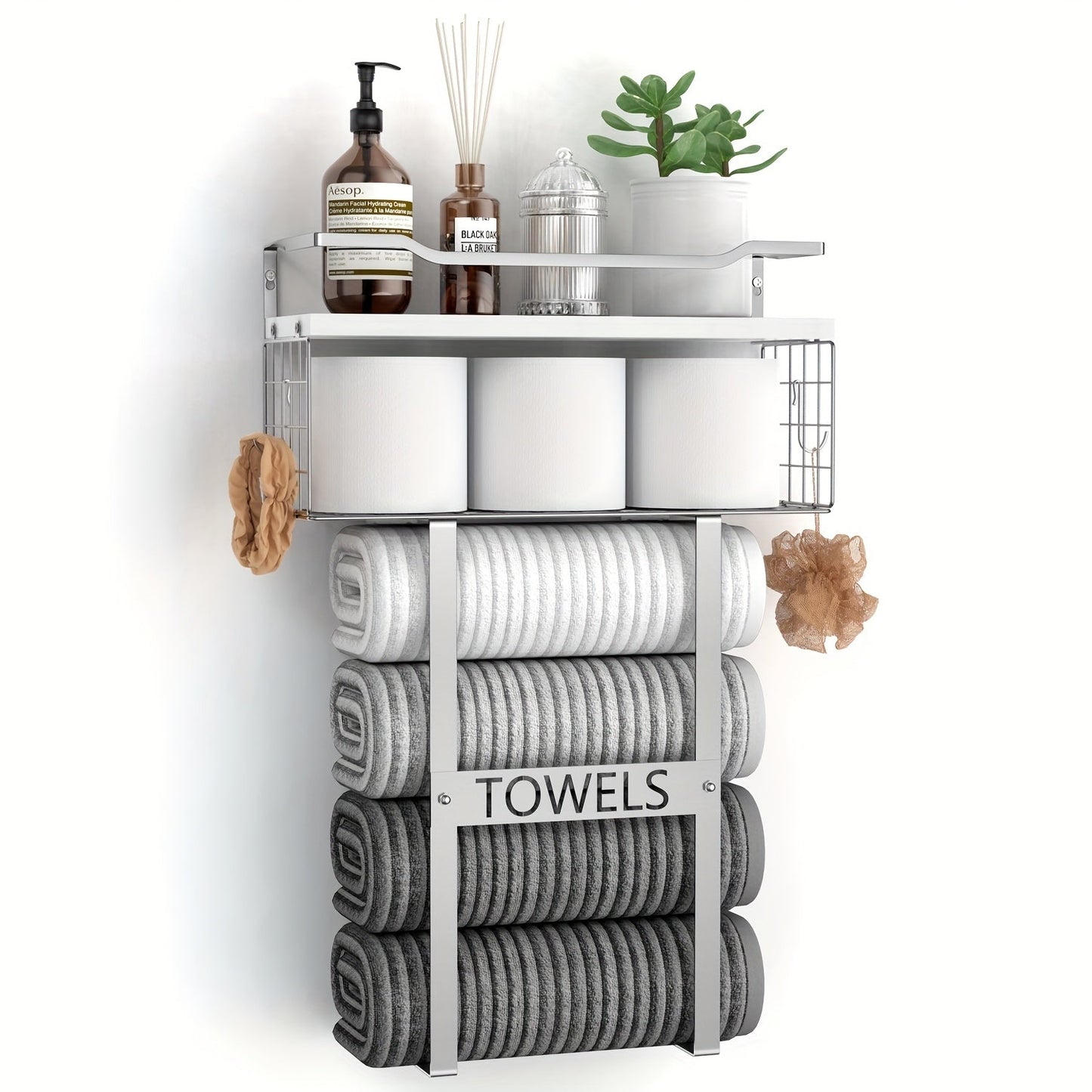 Black Wall-Mounted Towel Holder with Shelf for Bathroom - view 6