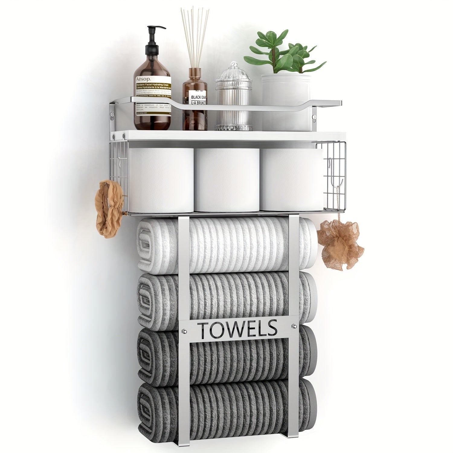 Black Metal Wall-Mounted Towel Holder with Shelf for Bathroom – view 6