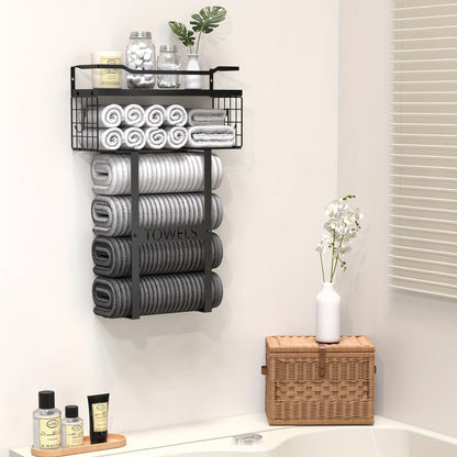 Black Wall-Mounted Towel Holder with Shelf for Bathroom - view 7
