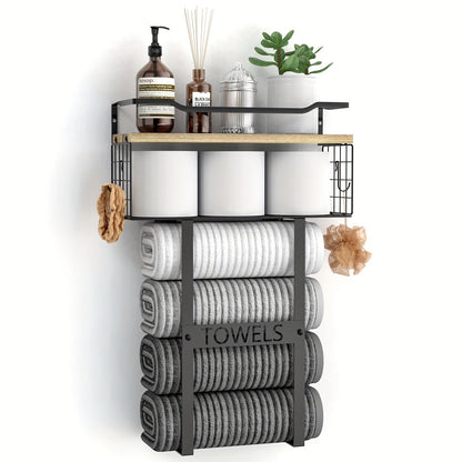 Black Wall-Mounted Towel Holder with Shelf for Bathroom - view 8