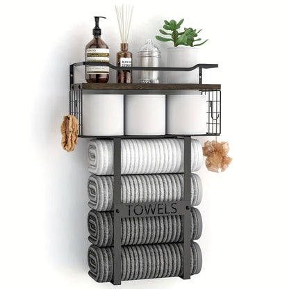 Black Wall-Mounted Towel Holder with Shelf for Bathroom - view 9