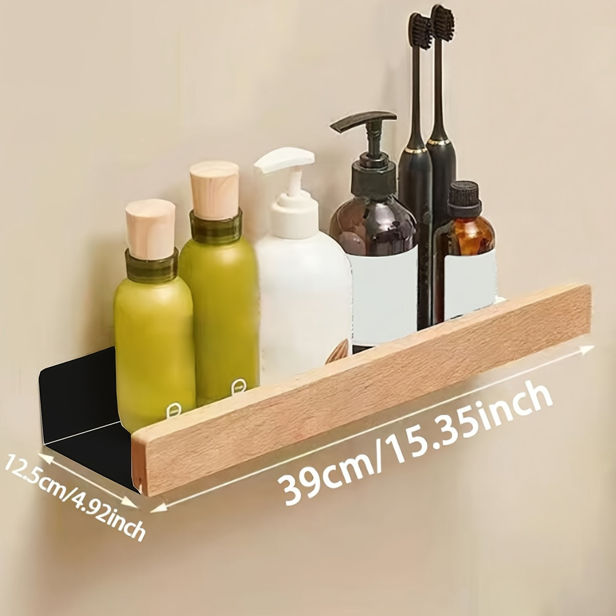 Black Bathroom Wall Shelf - Modern Drill-Free Design - view 10