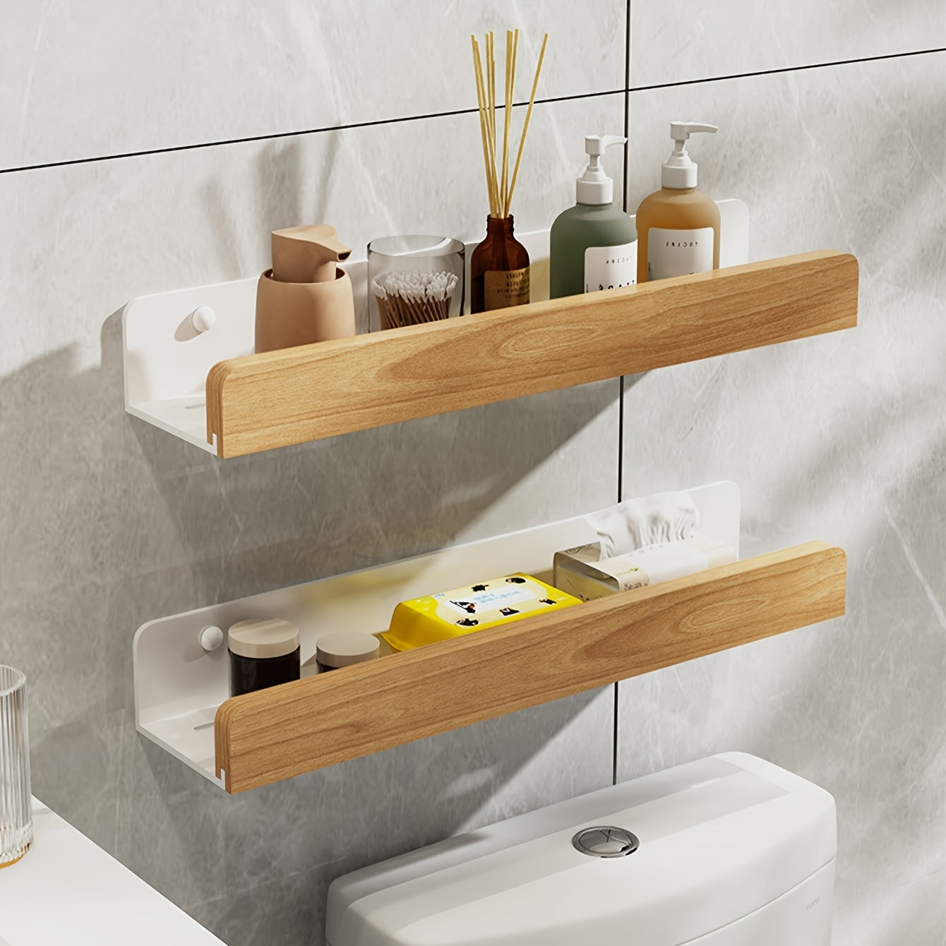 Black Bathroom Wall Shelf - Modern Drill-Free Design - view 7
