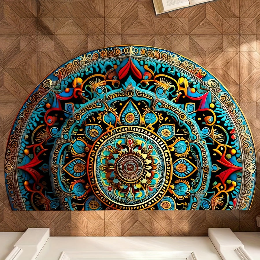 Mandala Door Mat – Polyester, Detailed Design for Entrance or Hallway with Non-Slip Bottom