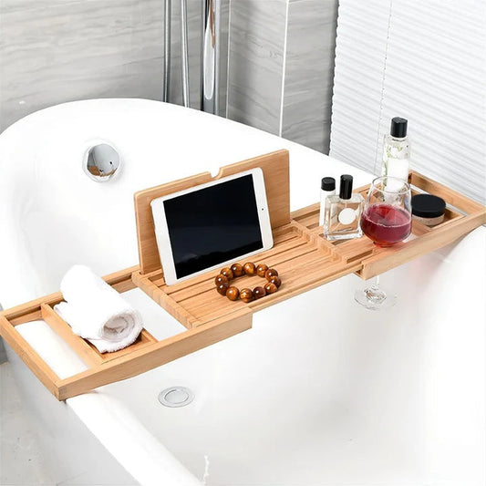 Expandable Bathtub Caddy with Book, Phone, and Drink Holder