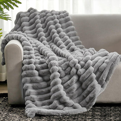 Beige Ribbed Blanket Cover for Living Room or Bedroom