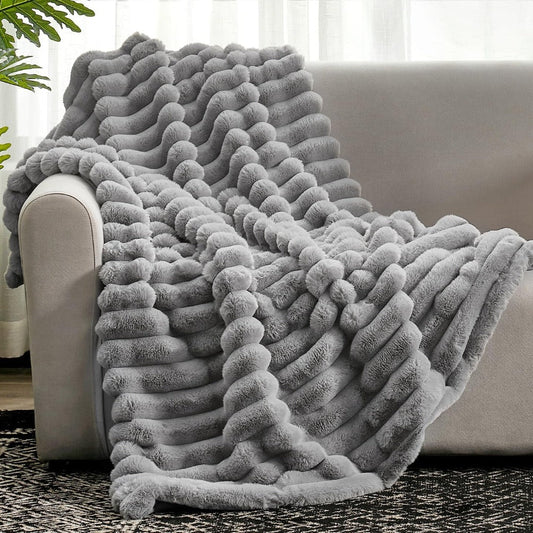Beige Ribbed Blanket Cover for Living Room or Bedroom