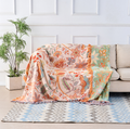 Bohemian Cotton Plaid - Cream with Orange and Blue Floral Print