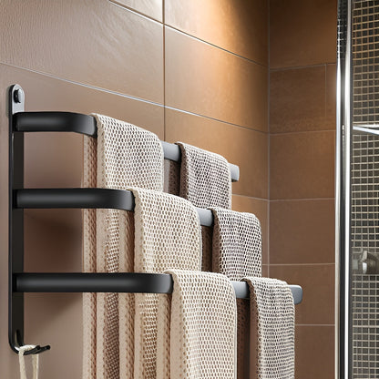 Black 3-Tier Wall-Mounted Towel Holder for Bathroom