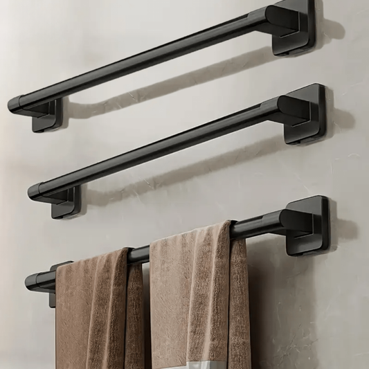 Black Towel Holder Set with Hooks and Shelf - Modern Bathroom Decor