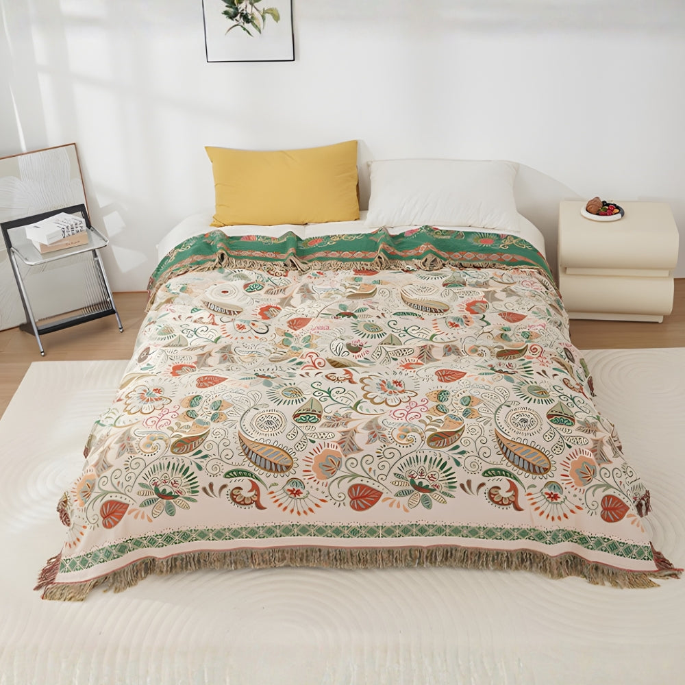 Boho Reversible Blanket with Fringe – Autumn Flowers - view 3