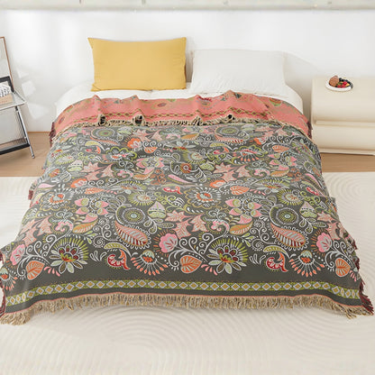 Boho Reversible Blanket with Fringe – Autumn Flowers - view 2