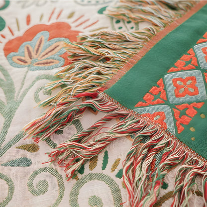 Boho Reversible Blanket with Fringe – Autumn Flowers - view 6