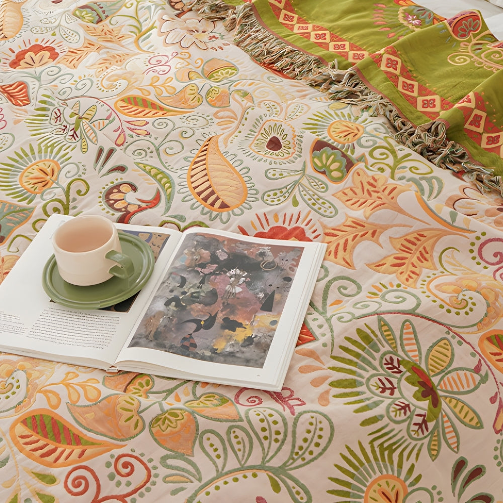 Boho Reversible Blanket with Fringe – Autumn Flowers - view 4