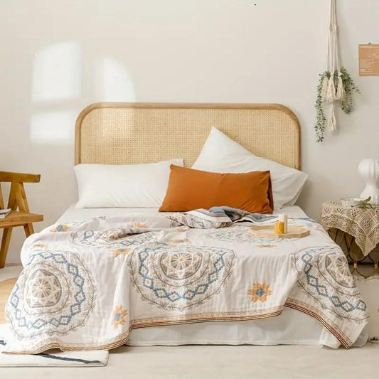 Bohemian Mandala Throw Blanket in Soft Colors for Home
