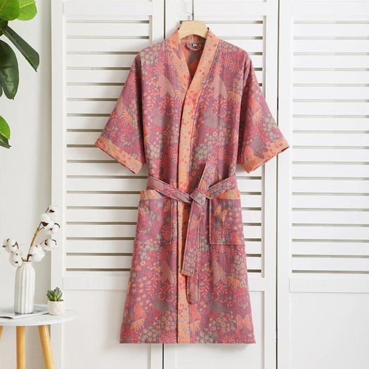 Retro Print Bathrobe for Summer Home or Wellness Use