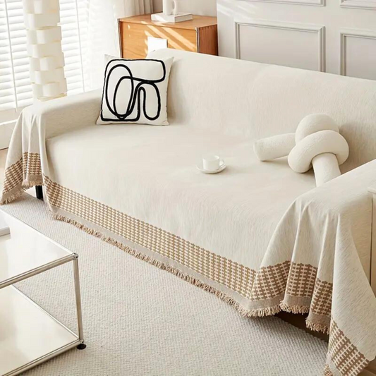 Jacquard Couch Cover with Fringes for Armchair or Loveseat