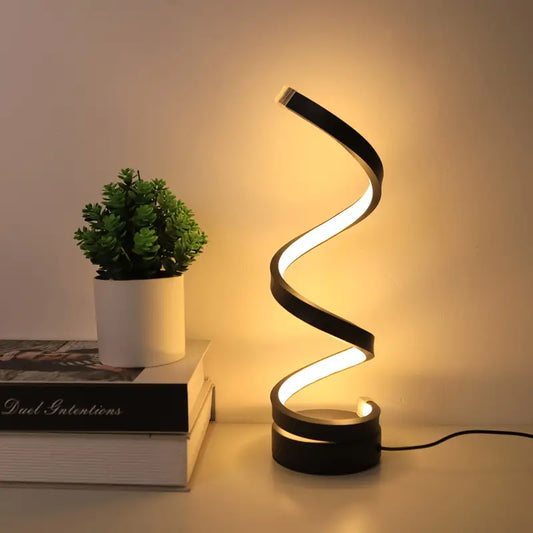 Dimmable LED Table Lamp – Modern White Spiral Design for Any Room