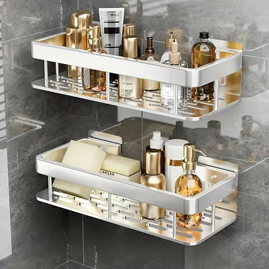 Double-Tier Wall Shelf for Bathroom Cosmetics and Toiletries