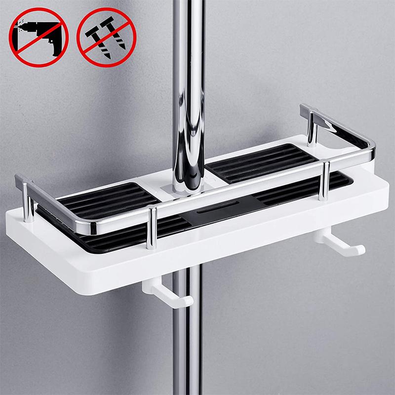 White Compact Shower Shelf - No-Drill Bathroom Organizer - view 3