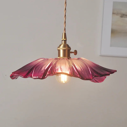Flower Pendant Lamp in Purple and Amber for Dining Room Decor