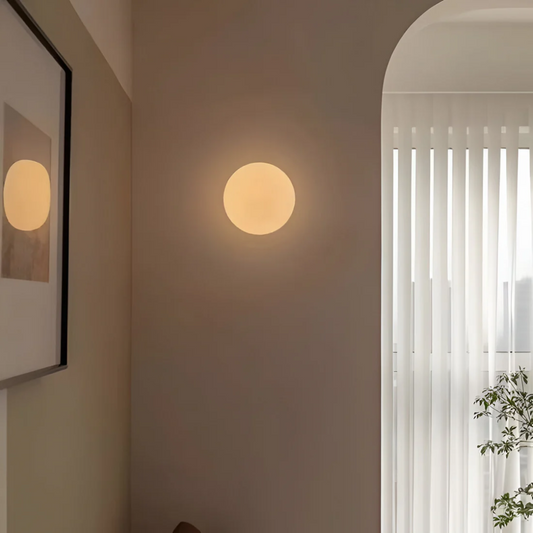 Round Wall Lamp – White Minimalist Design for Bedroom or Living Room