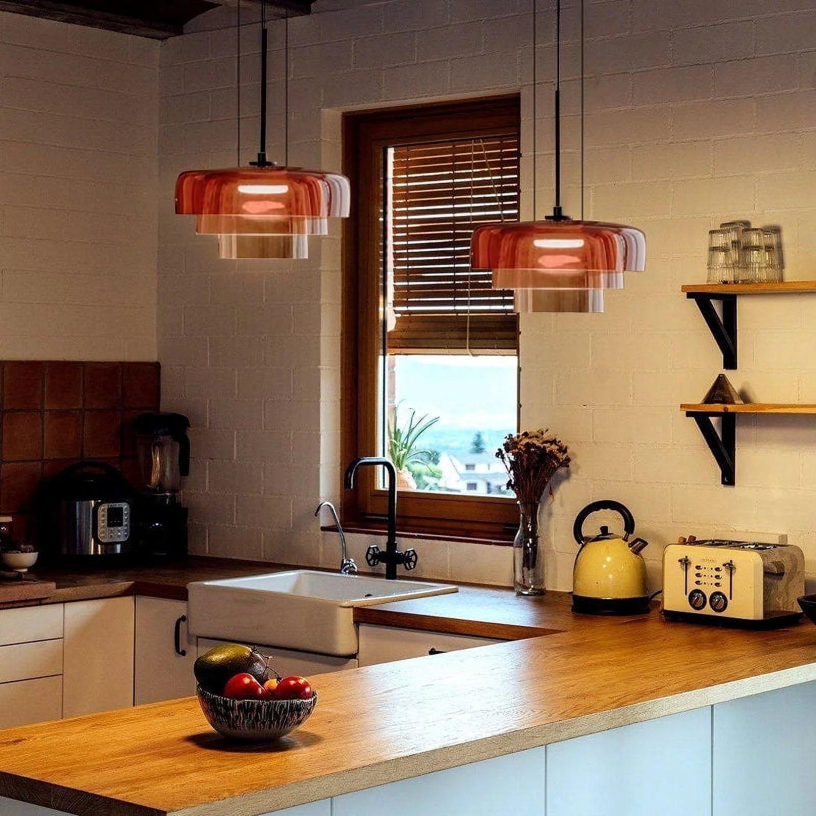 Layered Pendant Light – Modern Design in Orange, Green, Gray - view 10