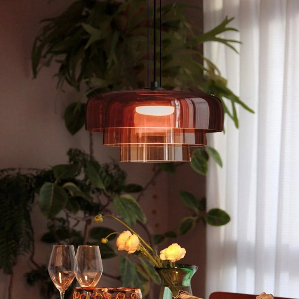 Layered Glass Pendant Light – Modern Design in Orange, Green, Gray – view 4