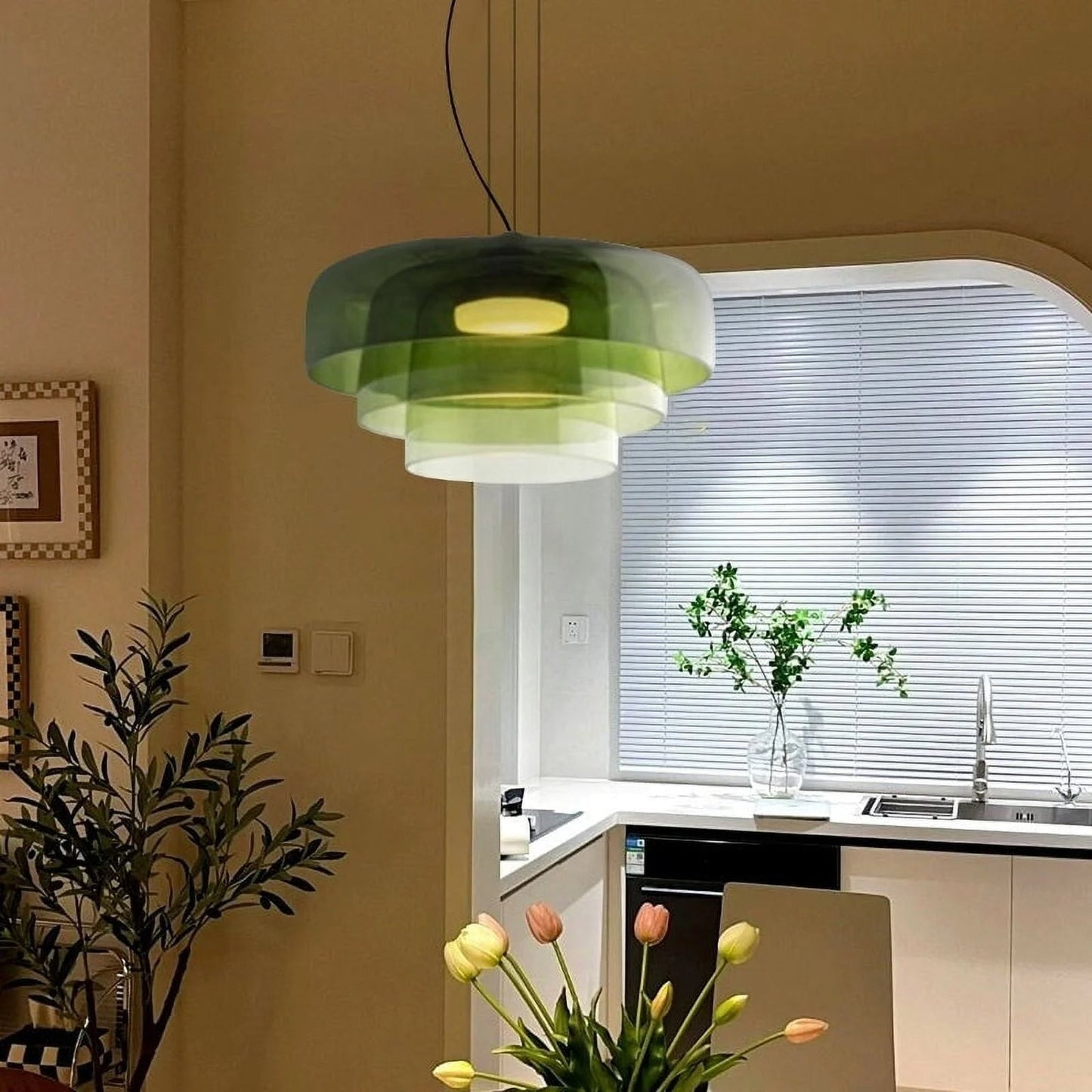 Layered Pendant Light – Modern Design in Orange, Green, Gray - view 5