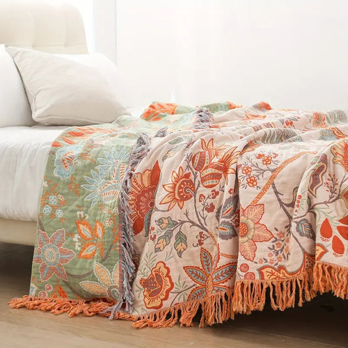 Bohemian Cotton Plaid - Cream with Orange and Blue Floral Print – view 2